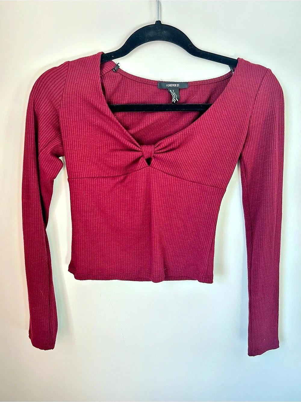Forever 21 Ribbed Long Sleeve Top in Red Size Small Like New